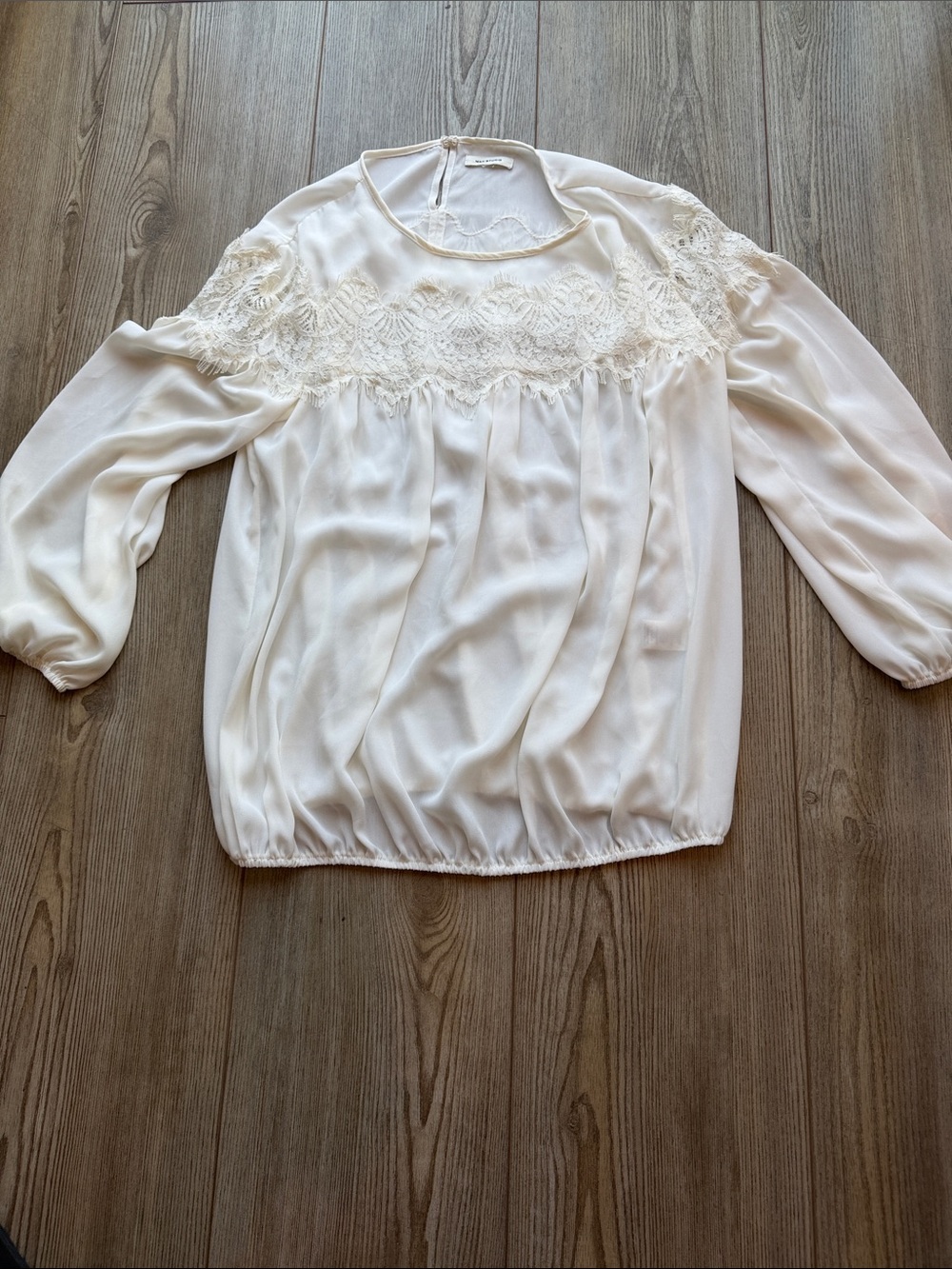 Max Studio Cream Lace Yoke Long-Sleeve Blouse
